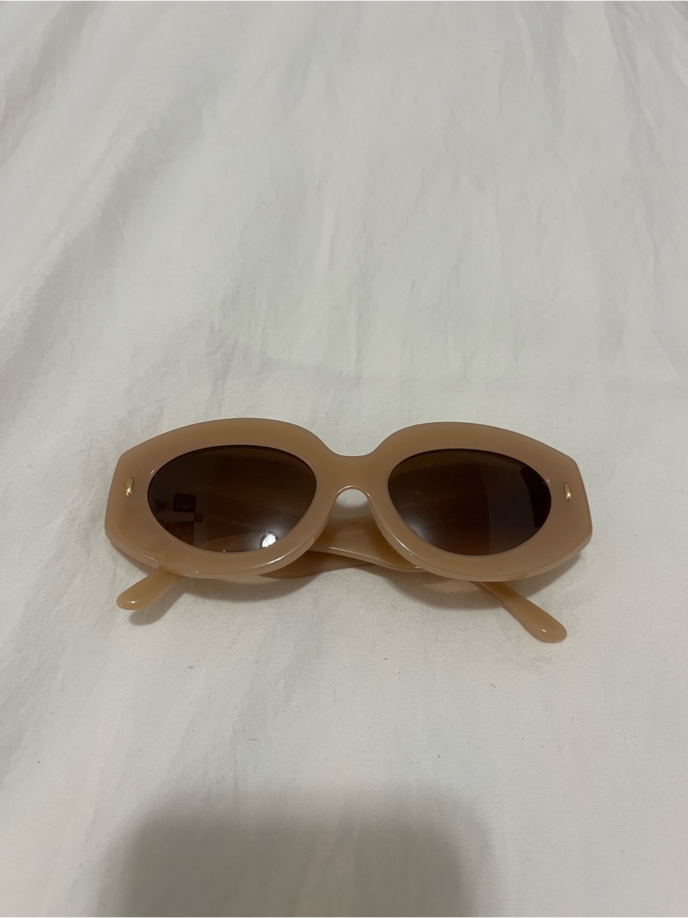 Tory Burch Beige Oval Sunglasses with Brown Lenses